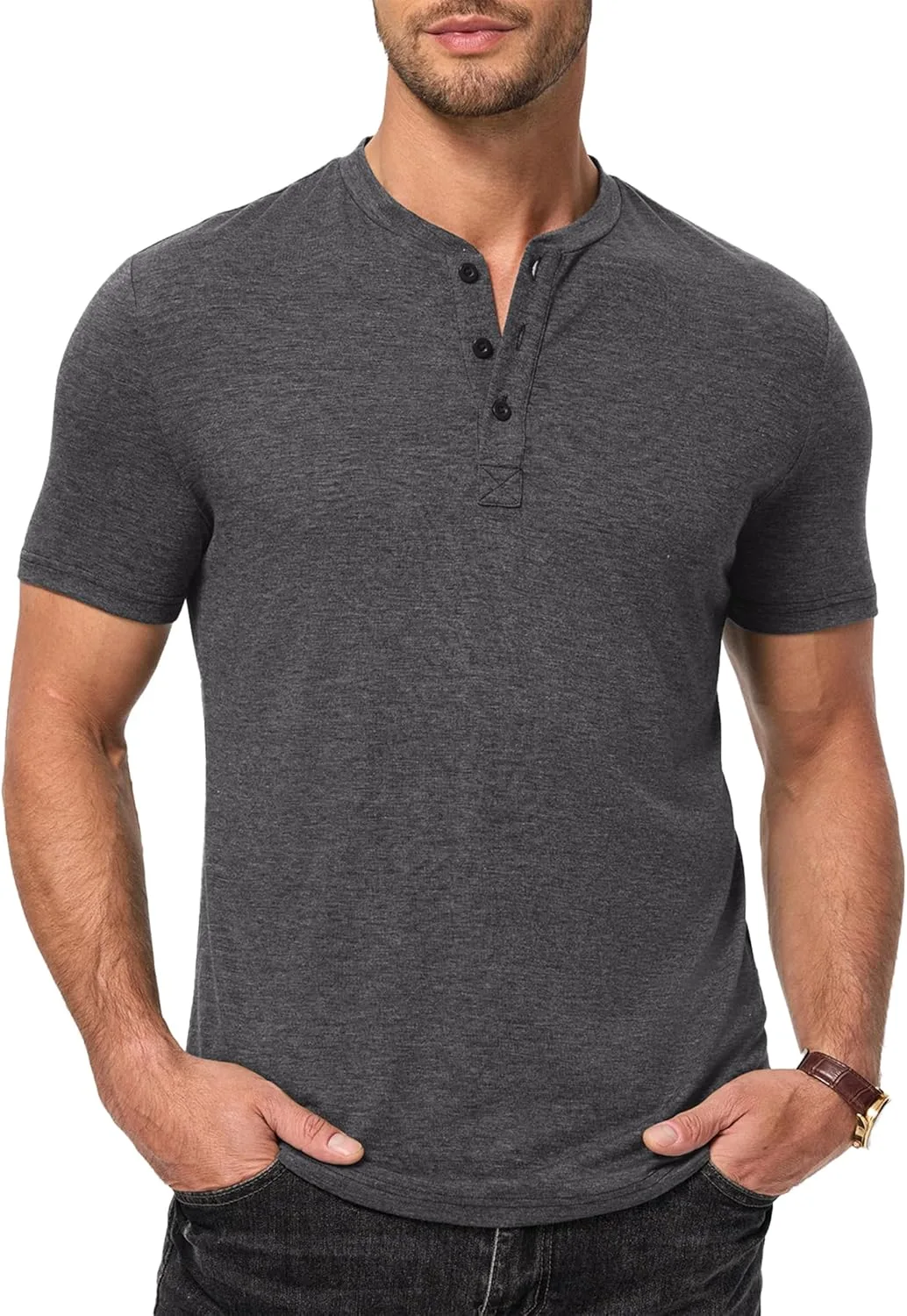 

Мужская повседневная футболка Henley с коротким рукавом JMIERR