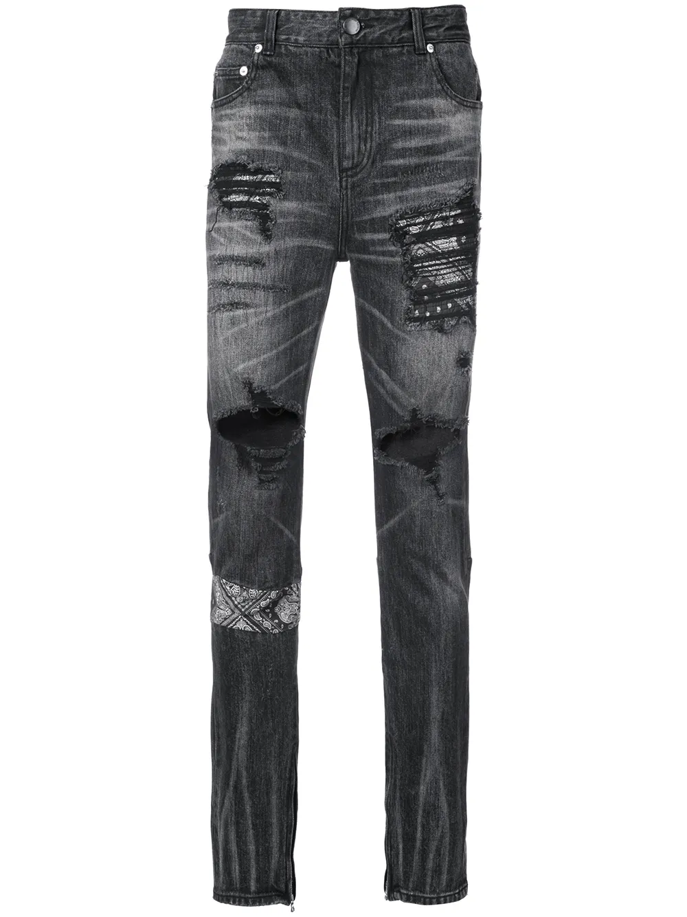 

Джинсы с прорехами и принтом пейсли God's Masterful Children, черный