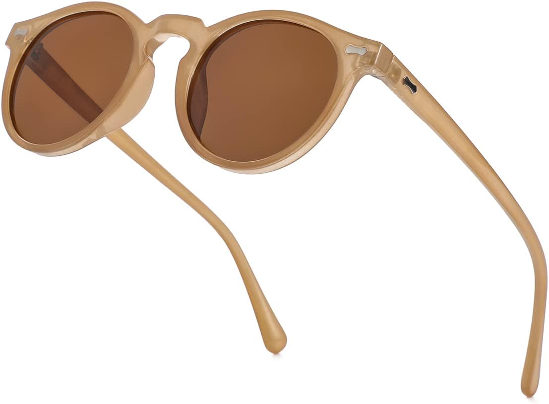 

NIDOVIX Винтажные поляризованные солнцезащитные очки для мужчин и женщин, круглые, в стиле ретро, ​​классические, модные, с защитой от УФ-излучения UV400, A1 Amber/Brown