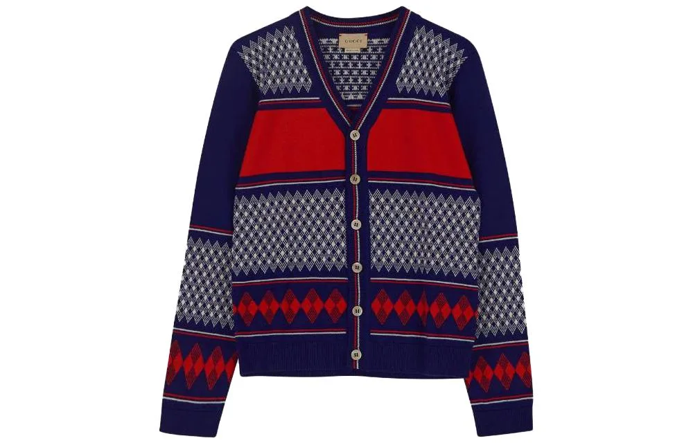 Детский свитер с V-образным вырезом GUCCI, красный синий — фото 3