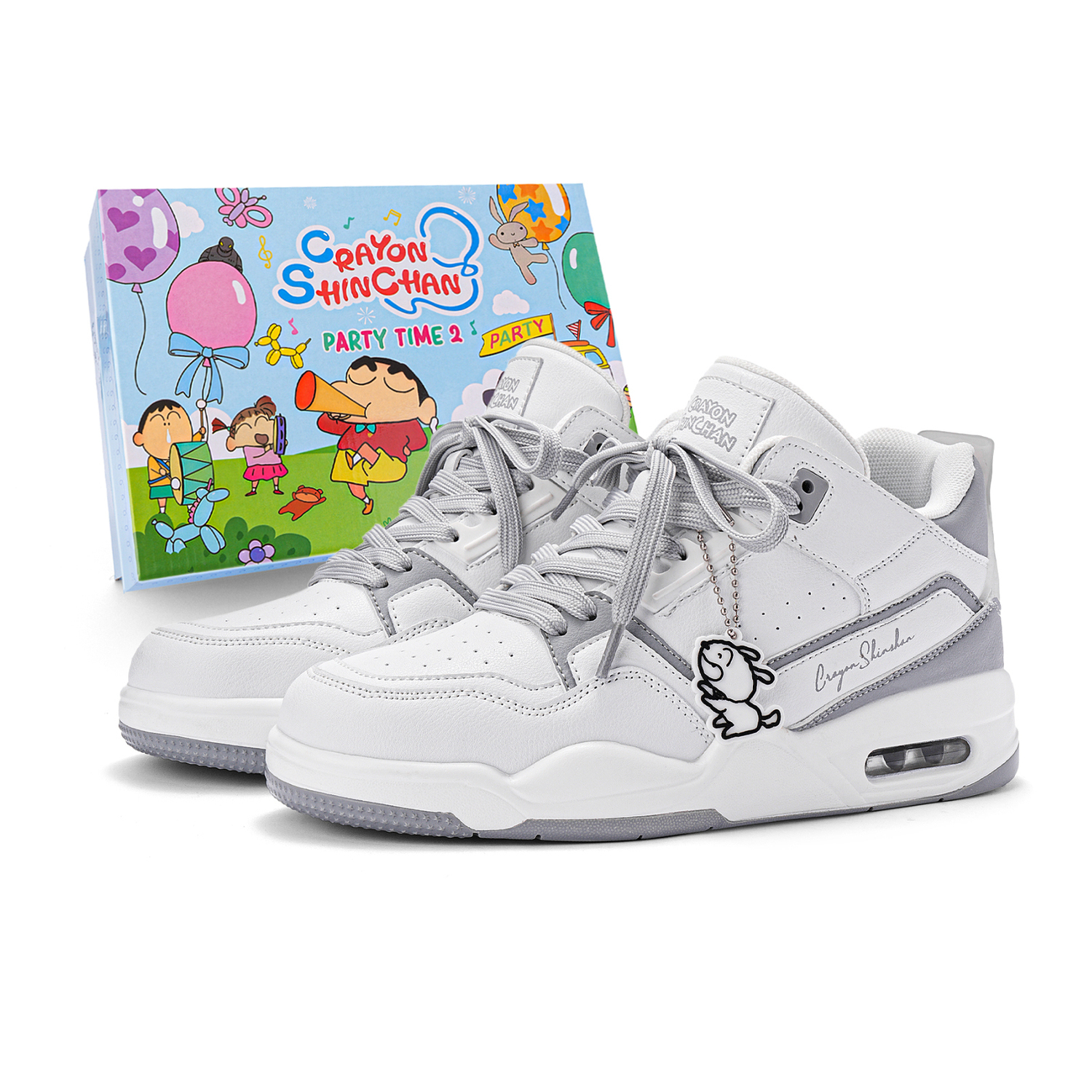 

Crayon Shinchan Термоамортизирующие поддерживающие низкие скейтерские кроссовки с эффектом увеличения роста унисекс бело-серые, цвет White Gray