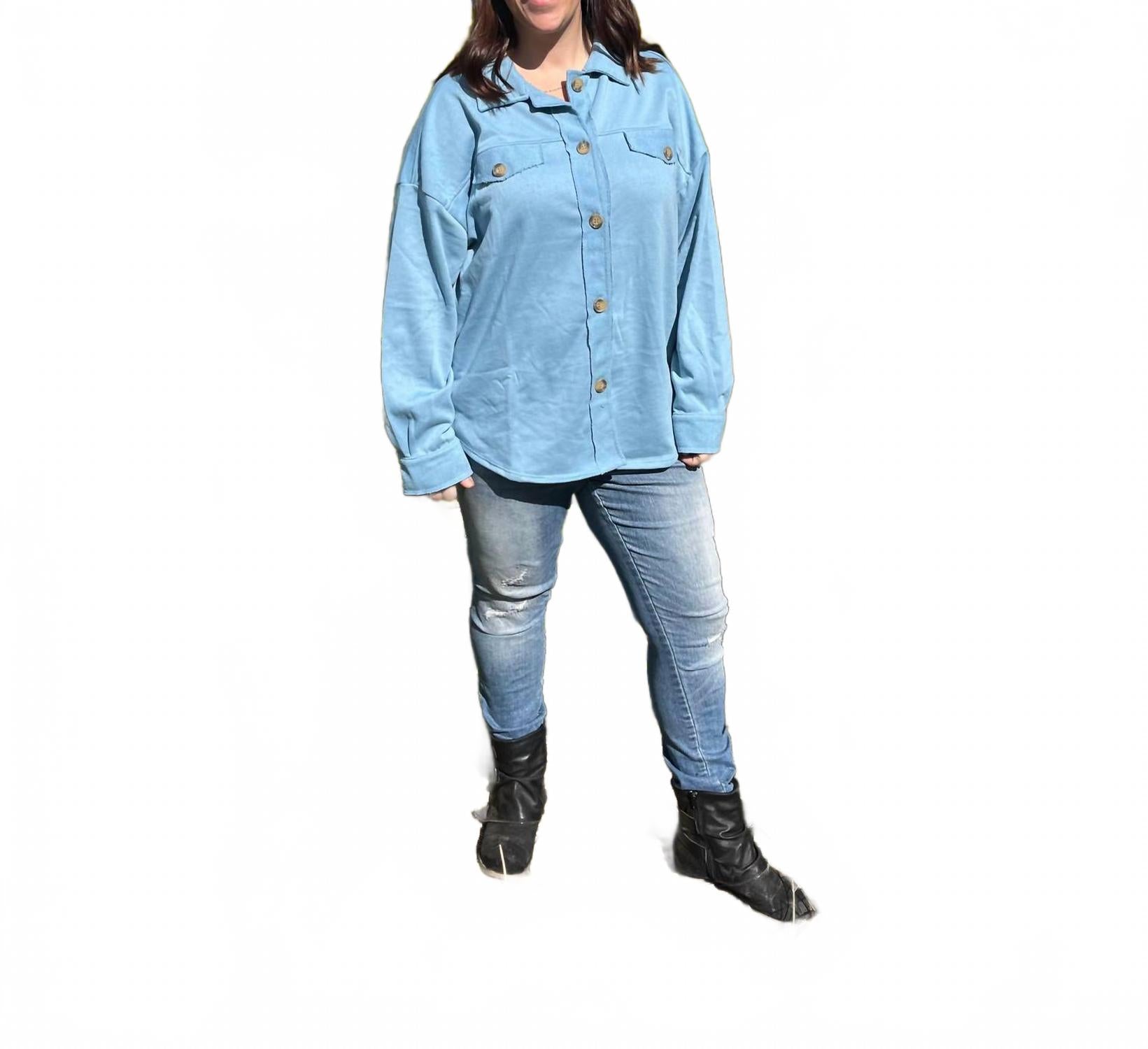 

Приталенная рубашка-куртка в пыльно-голубом цвете Timing