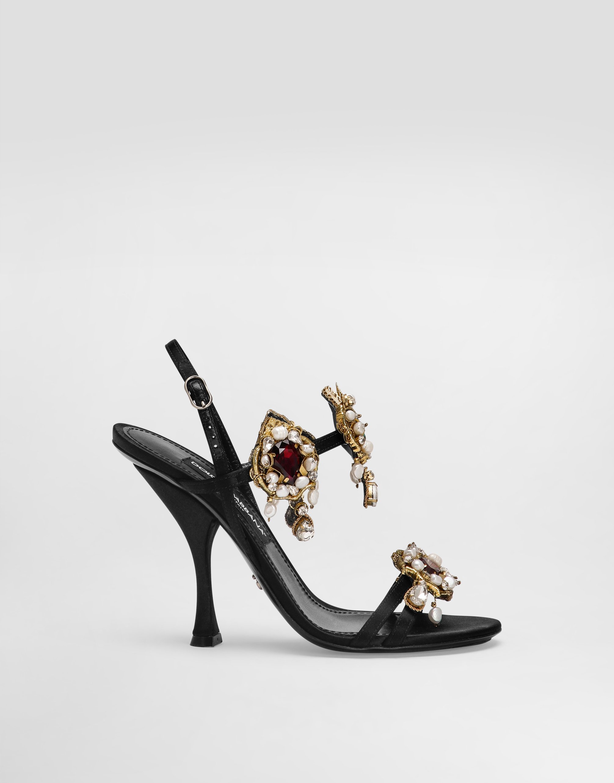 Атласные босоножки с вышивкой Dolce & Gabbana, черный