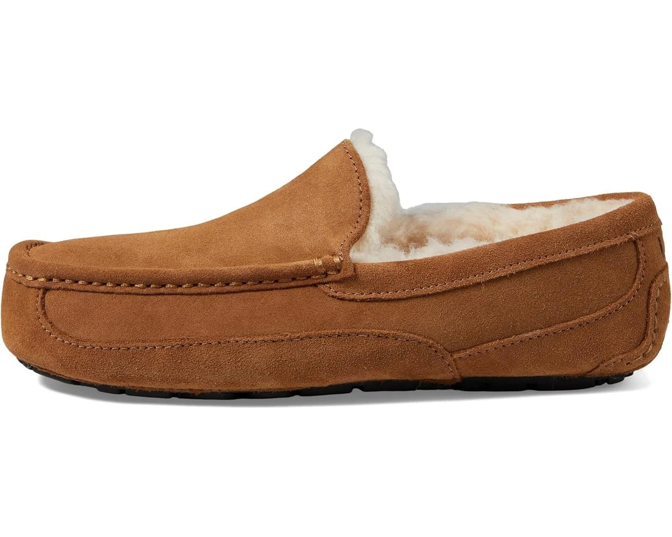 Мужские тапочки UGG Ascot 1101110W-CHE, цвет каштановый, замшевые, с шерстяной подкладкой и мокасиновым носком, модель GUG243 — фото 2