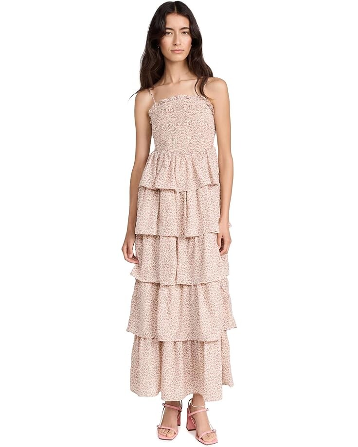 

Платье English Factory Floral Smocked Multi Tiered Maxi, слоновая кость