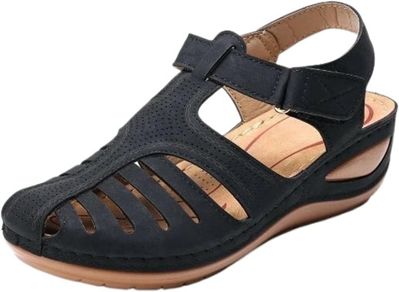 

Женские сандалии с закрытым носком, с круглым носком, на платформе, с танкеткой, классические слипоны, однотонные, нарядные, с регулировкой, летние повседневные балетки Canbebig, черный