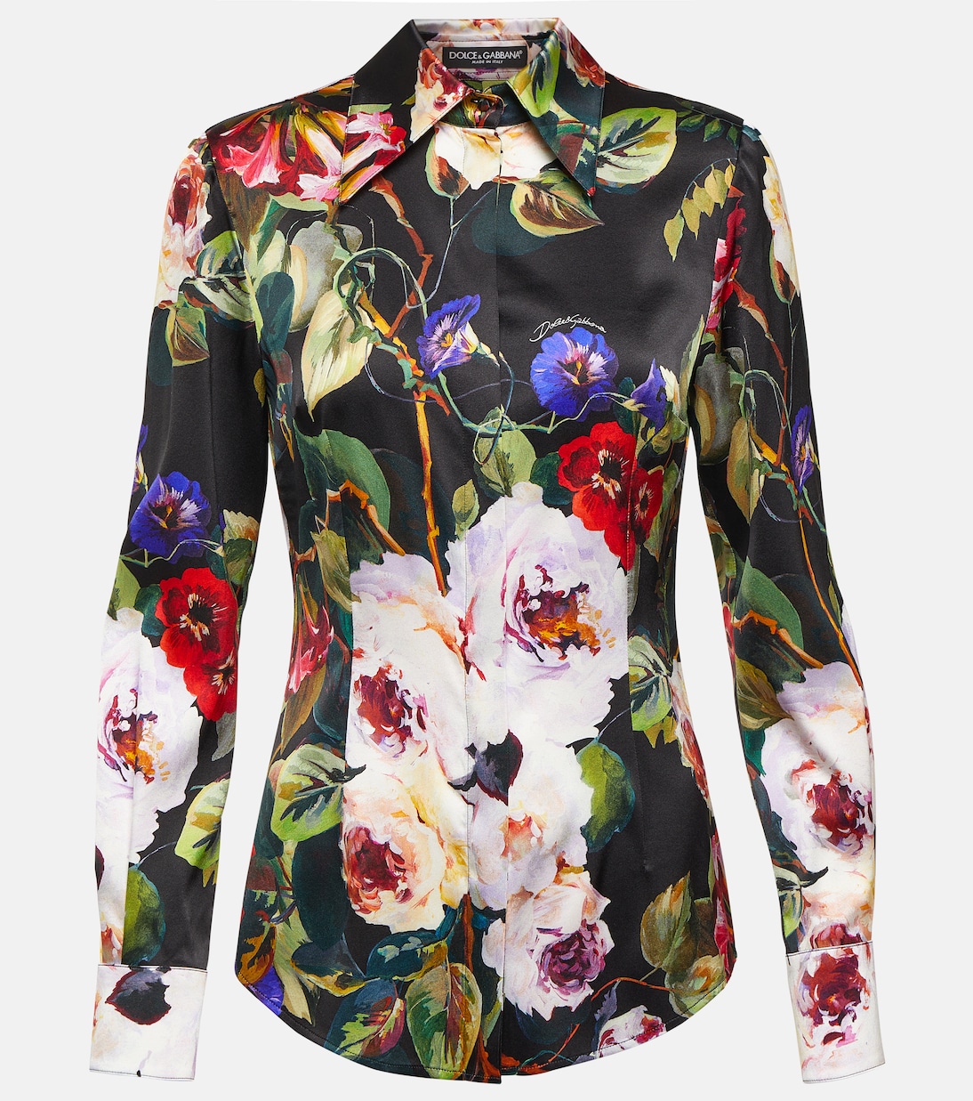 

Рубашка из смесового шелкового атласа с цветочным рисунком Dolce&Gabbana, Multicolored