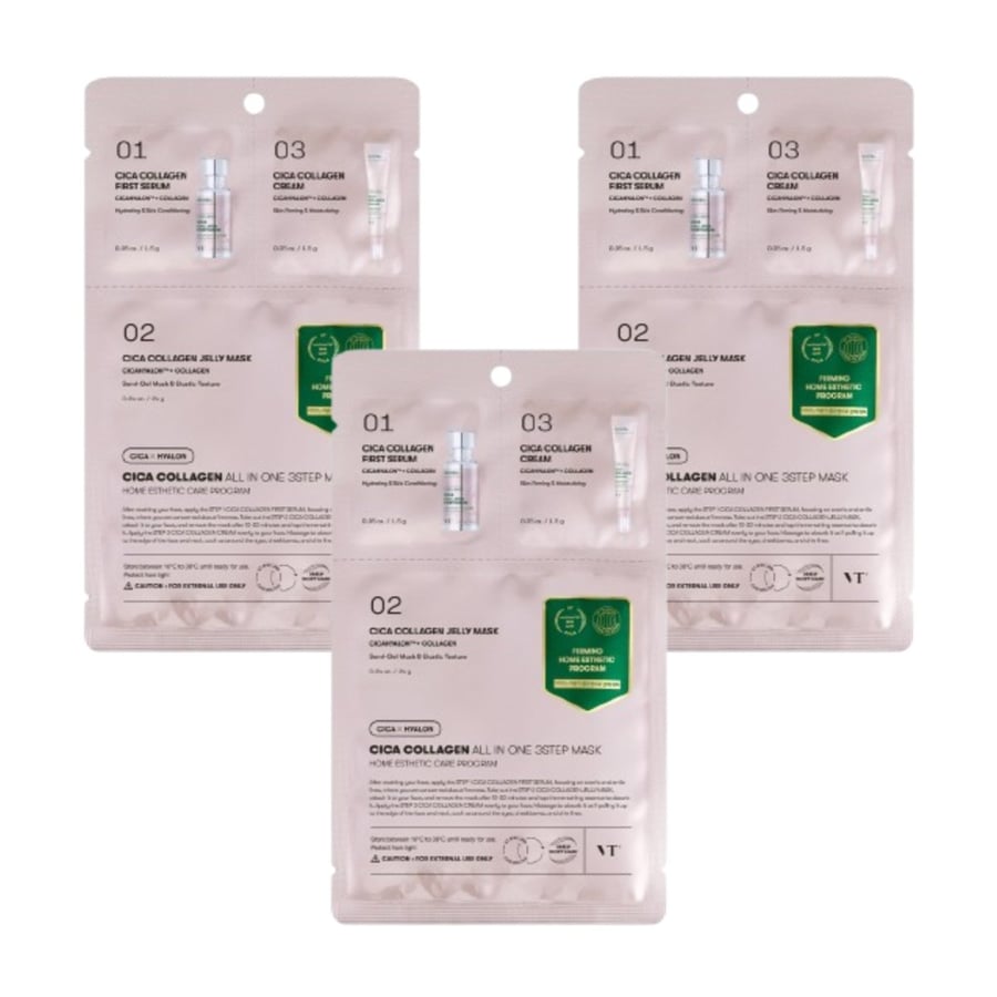 

VT Cosmetics Cica Collagen All in One 3-Step Mask 3 x 1,5 г + 24 г + 1,5 г - Коллагеновая маска, набор из 3 шт.