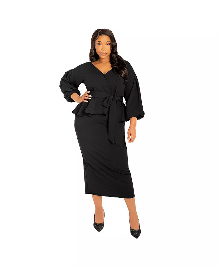 

Женское платье миди с открытыми плечами и баской Plus Size Buxom Couture, черный