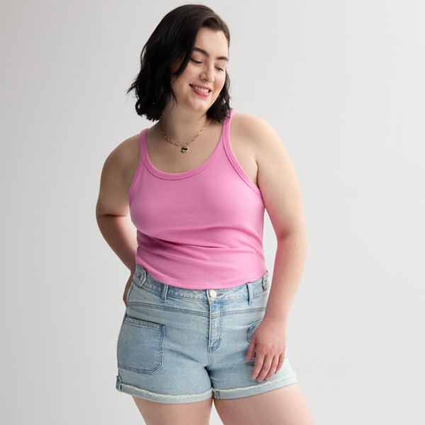 

Женская плюс сайз майка с круглым вырезом и рубчиком So, цвет pajama pink