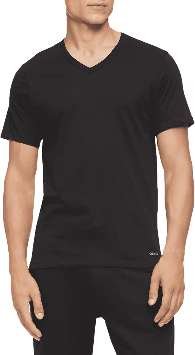 Комплект из 3 мужских классических хлопковых маек Calvin Klein, 3 Classic Black Vneck — фото 2
