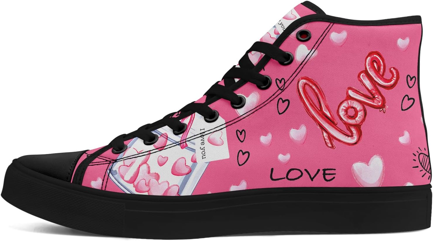 

Высокие кеды из ткани для девочек и мальчиков - стильные шнурованные туфли с принтом сердца, удобная повседневная обувь Awsole, черный/розовый