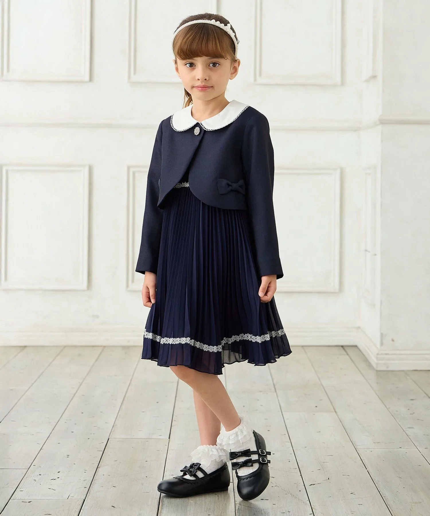 Жакет + Плиссированное платье из шифона ANY KIDS, Navy [075] — фото 2