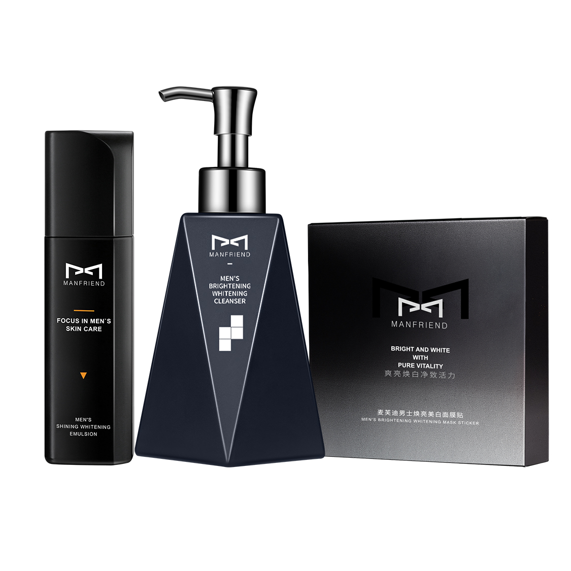 Мужской набор для осветления и сияния кожи из трёх средств MANFRIEND, Box Four-Piece Set (Cleanser, Toner, Moisturizing Cream+Hydrating Serum 100g) — фото 4