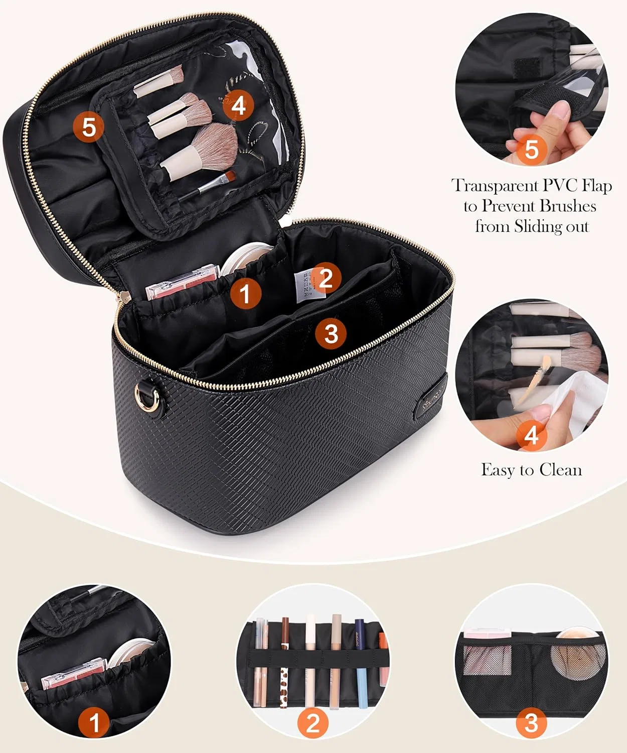 Женская дорожная косметичка из кожи с ремешком от Youngoa Youngoa, Black — фото 4
