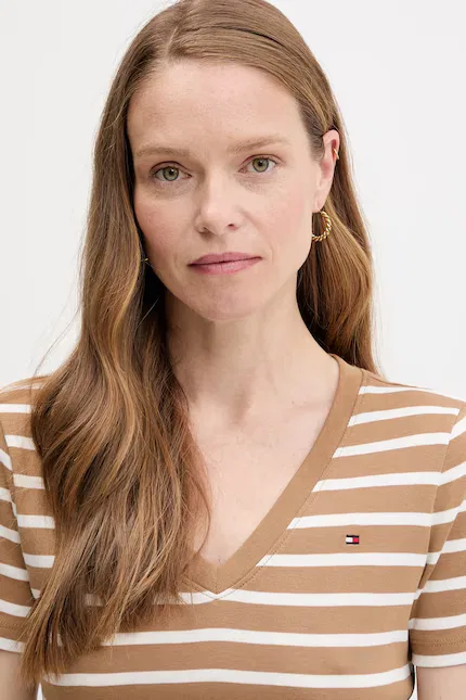Футболка с коротким рукавом хлопок Tommy Hilfiger, коричневый — фото 4