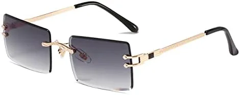 

Солнцезащитные очки без оправы прямоугольной формы для женщин, очки без оправы для мужчин, сверхлегкие очки с защитой от УФ-излучения UV400 MTZJH, Gold Gradient Grey