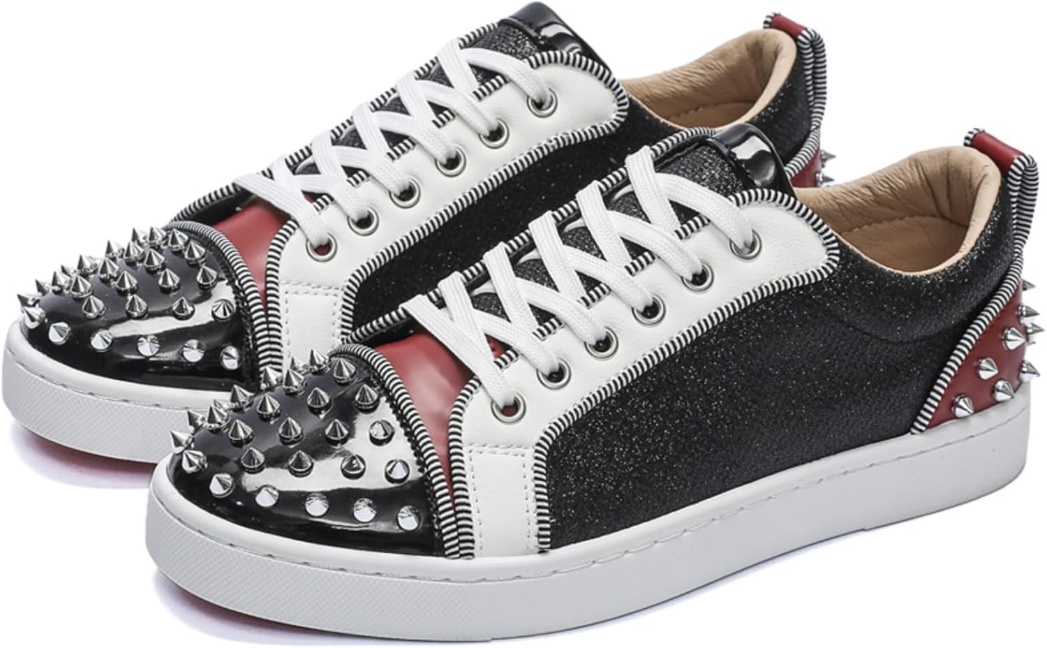 

Мужские панк-кеды с шнуровкой, заклепками и текстильным верхом - дышащие низкие повседневные обувь для уличного стиля, ночной жизни и повседневной носки Lshwcift, черный/красный