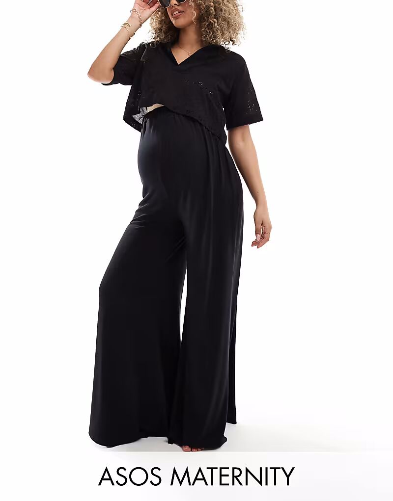 

Пляжные брюки-палаццо для беременных из трикотажа ASOS DESIGN черного цвета