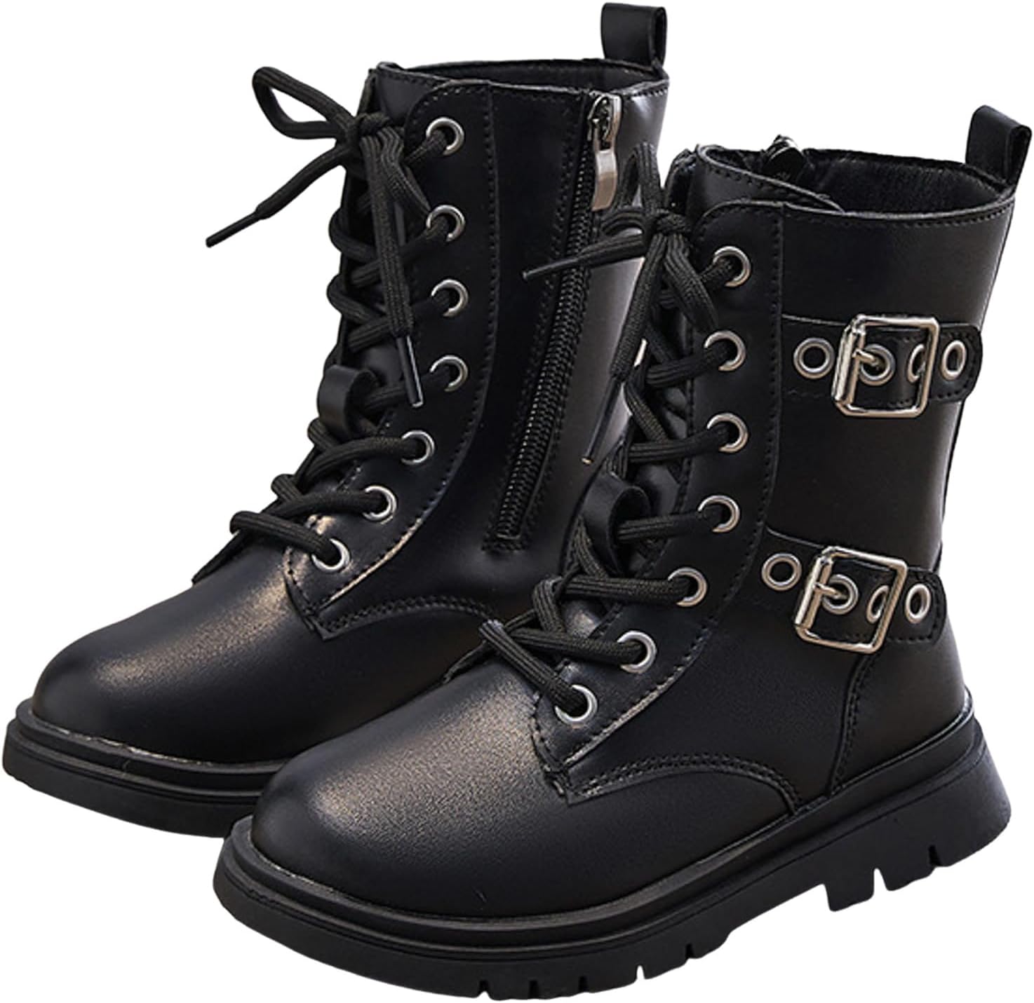 

Ботильоны для мальчиков и девочек с боковой молнией, боевые ботинки на шнуровке, модные короткие ботинки, осенне-зимняя обувь для малышей, детей младшего и старшего возраста Generic, C-Black