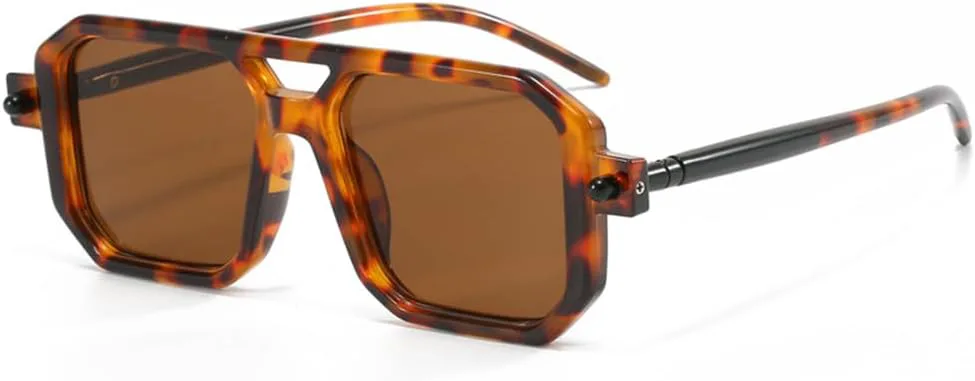 

Солнцезащитные очки с двойной перемычкой, металлическим корпусом, в стиле панк, с защитой от УФ-излучения UV400, для мужчин и женщин UYPTK, Leopard Brown