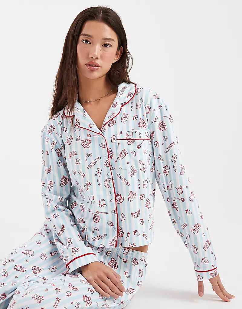 

Пижамный комплект Wednesday's Girl с длинными рукавами, рубашкой и брюками, с принтом в виде круассанов