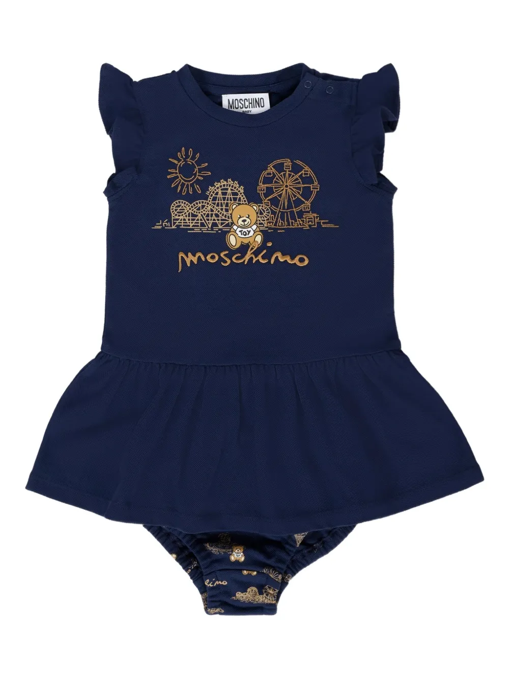 

Платье с оборками и принтом Moschino Kids, синий