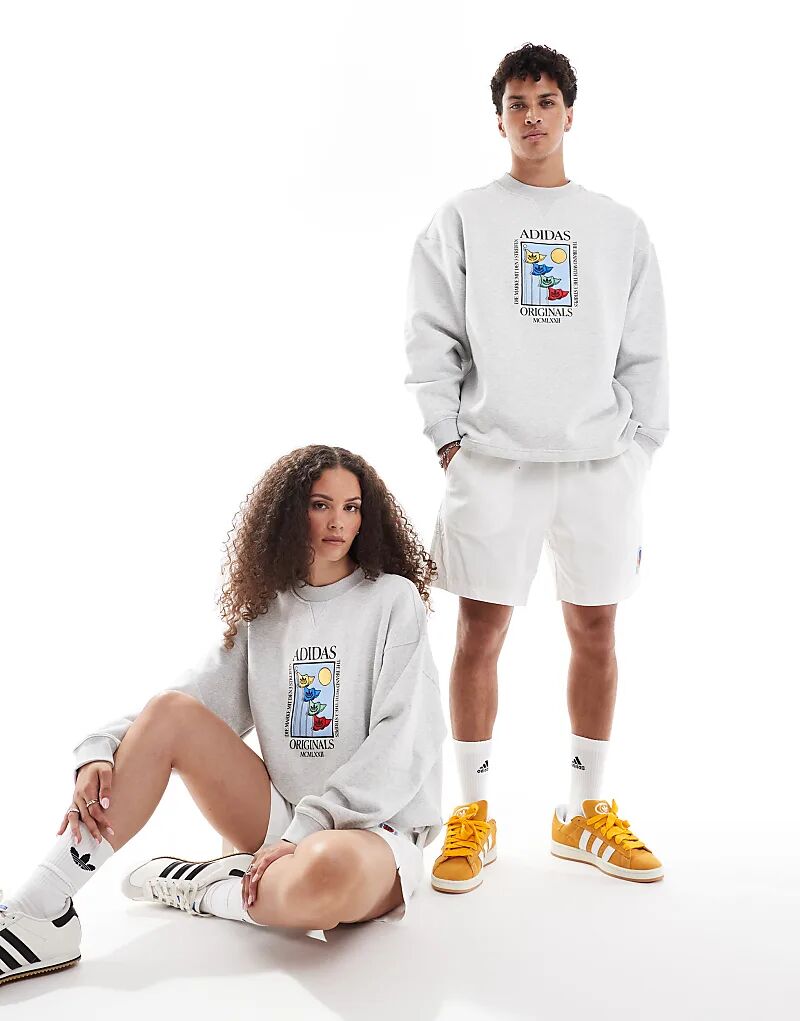 

Вышитая толстовка унисекс серого цвета adidas Originals