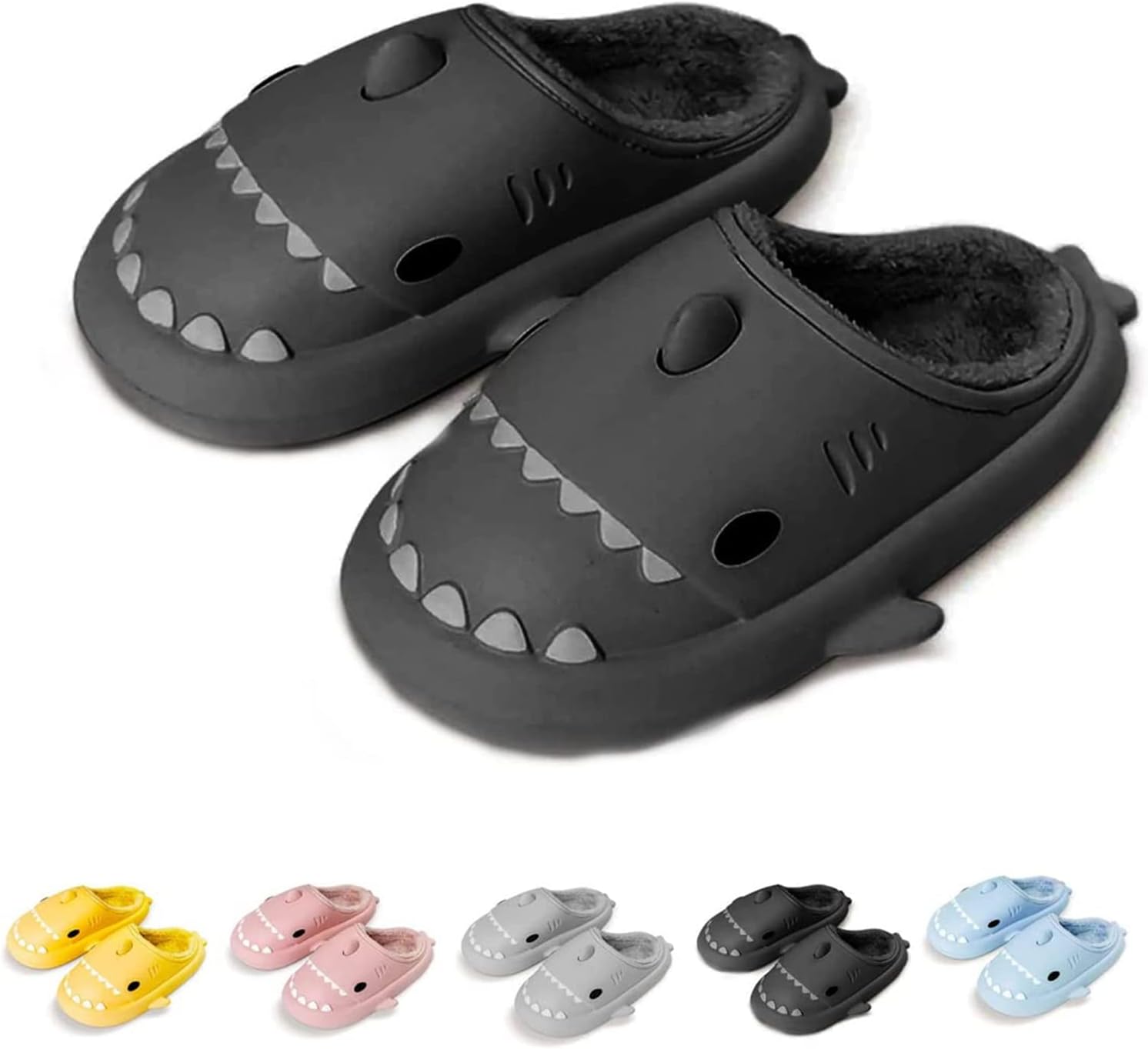 

Зимние пушистые тапочки Shark Slides с изображением акулы, зимние тапочки Cloud Slides с акулой для взрослых, нескользящие пушистые тапочки Quroxo, темно-серый