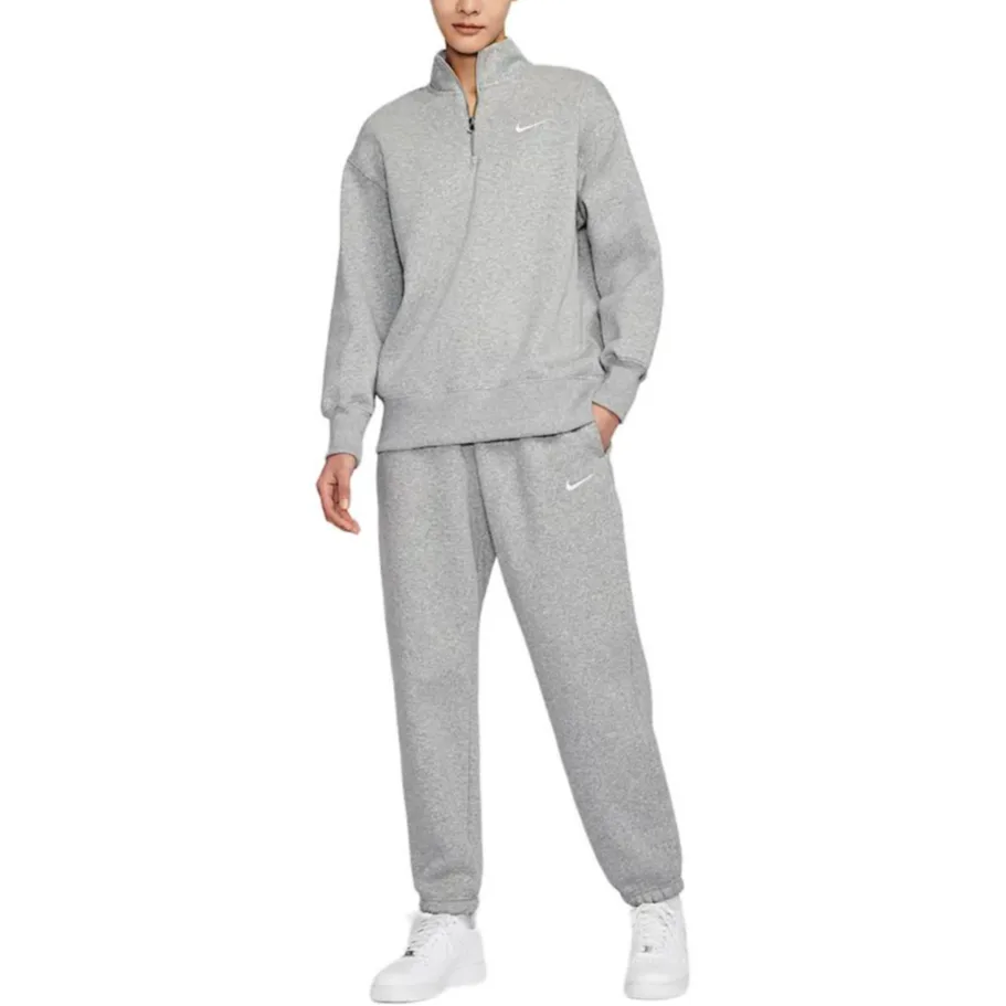Спортивный худи оверсайз с молнией на четверть для женщин Nike, Toned Dark Gray/Sail White — фото 4