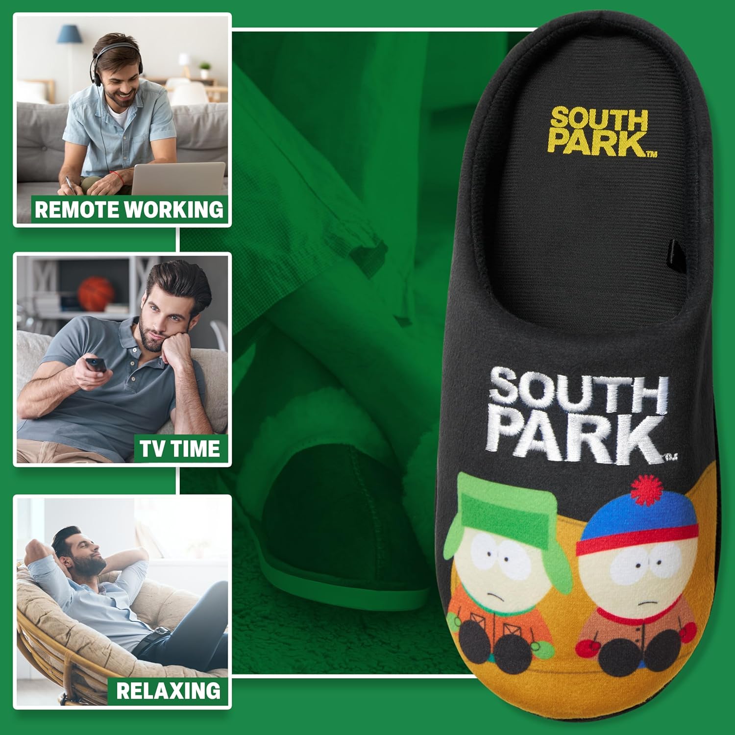 Мужские домашние тапочки South Park с открытой пяткой, нескользящие и уютные- забавный подарок для мужчин, черный — фото 3