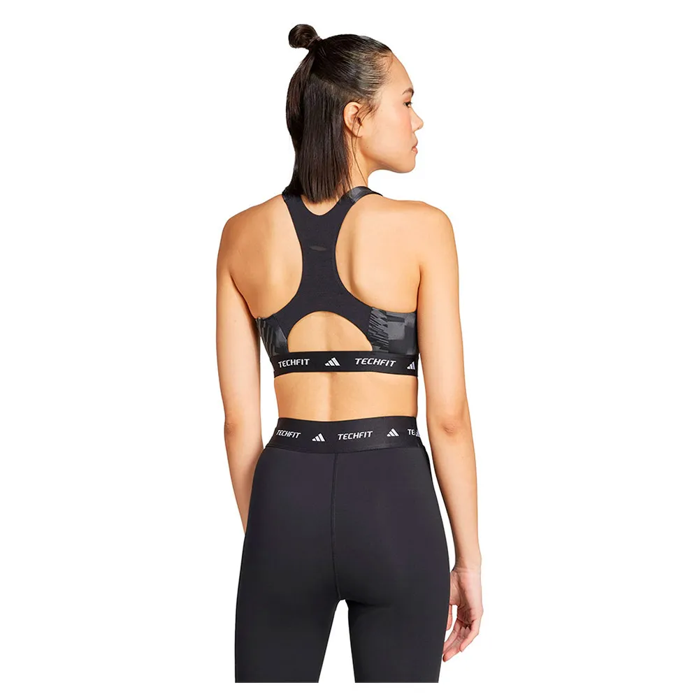 Спортивный бюстгальтер adidas Techfit High Neck Print Medium Impact Sports Bra, черный — фото 2