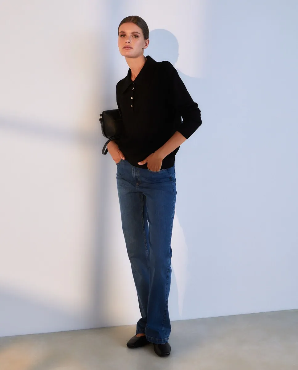 

Женский свитер необычной вязки с воротником-поло Woman El Corte Inglés, черный