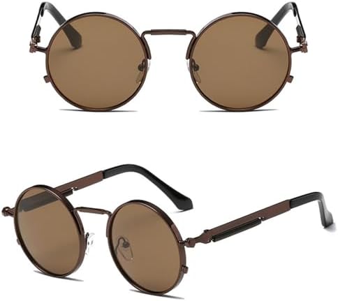 

Винтажные мужские солнцезащитные очки 2027 года для женщин в стиле панк, металлическая оправа, круглые солнцезащитные очки для мужчин, защита от ультрафиолета UV400 MTZJH, C3 Brown-brown