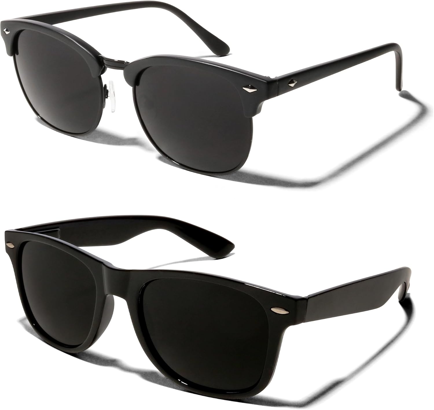 

Солнцезащитные очки ShadyVEU супертемного черного цвета с линзами, защищающими от УФ-излучения, на пружинном шарнире, в стиле ретро 80-х, 2-pack (1 Black Black & 1 Glossy Black)