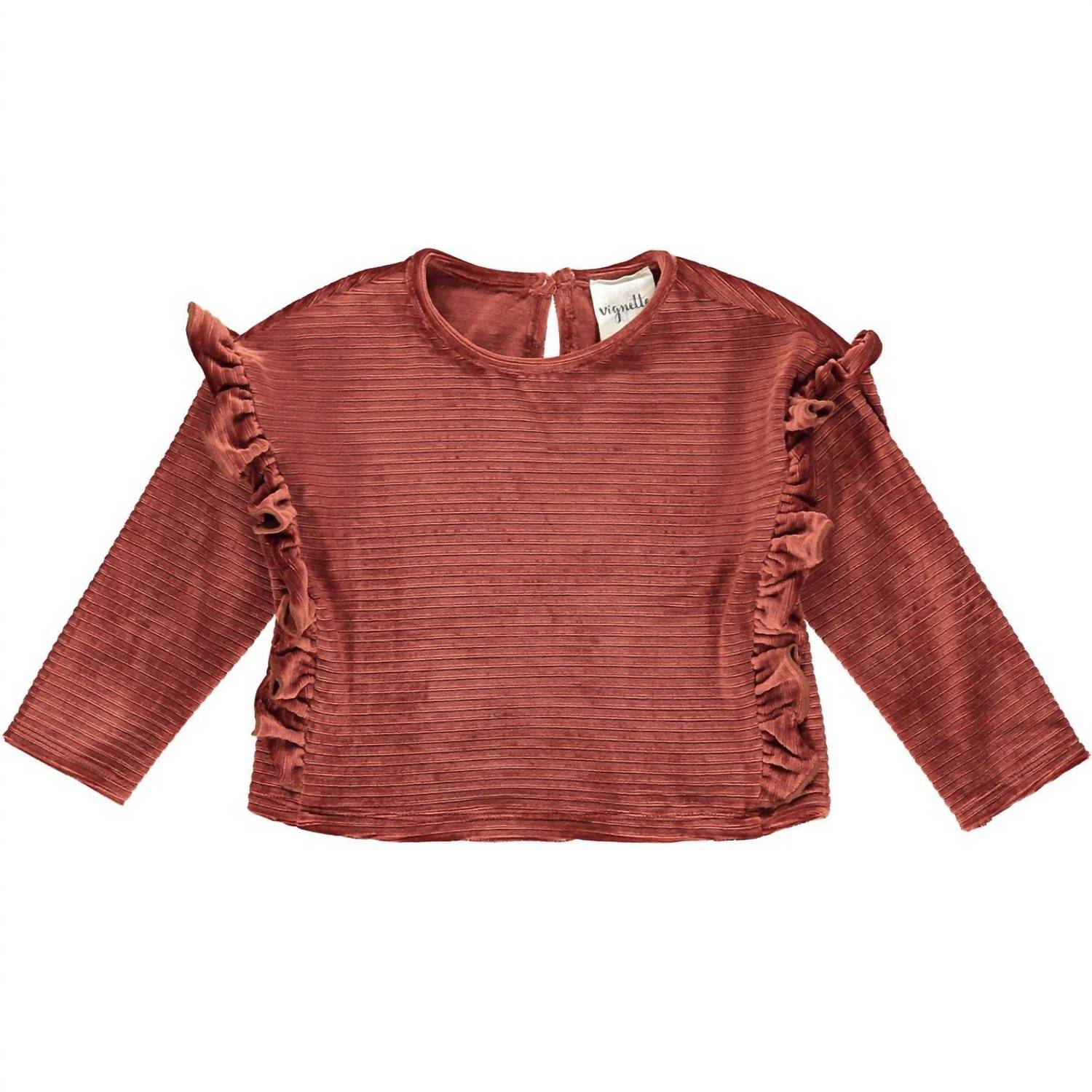 

Топ Peyton Ribbed Velour Ruffle для девочки в цвете Rust VIGNETTE
