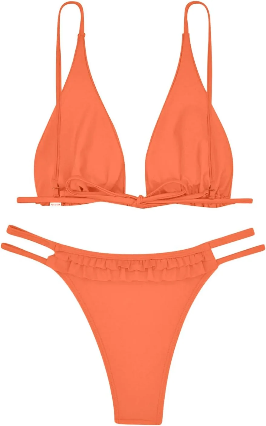 

Womens Cheeky String Bikini Sets Push up Triangle Bikini Top Thong 2 Piece Bathing Suit Sexy Retro High Cut Swimsuits