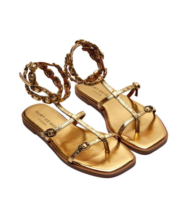 Кожаные сандалии регент плоские гладиаторские Kurt Geiger, золотой — фото 3