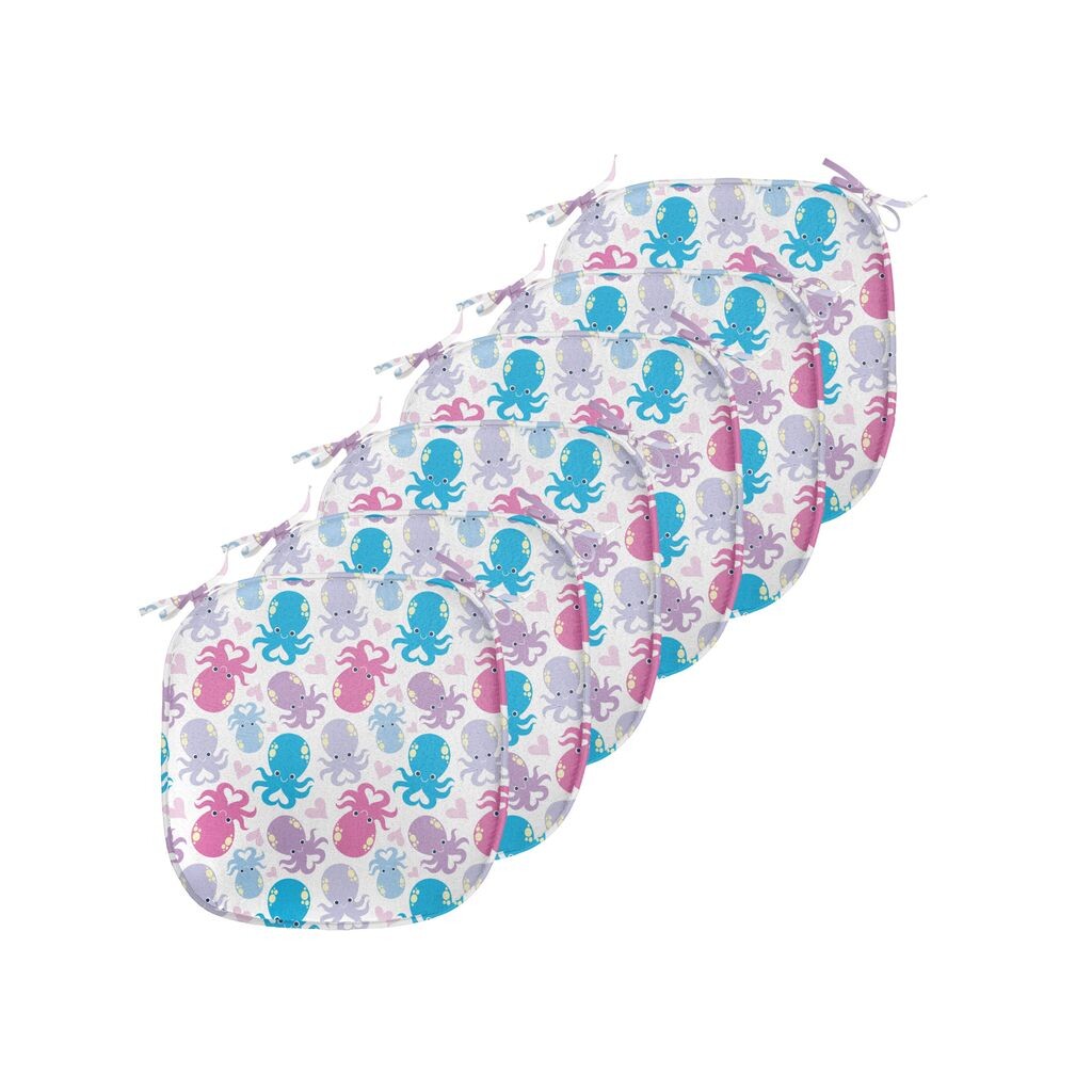 

Подушки на обеденный стул ABAKUHAUS в виде кальмаров, существа с любовной тематикой, декоративная водонепроницаемая подушка с ремнями для кухонных сидений, 40 см x 40 см — упаковка из 6 шт., синий, фиолетовый, розовый