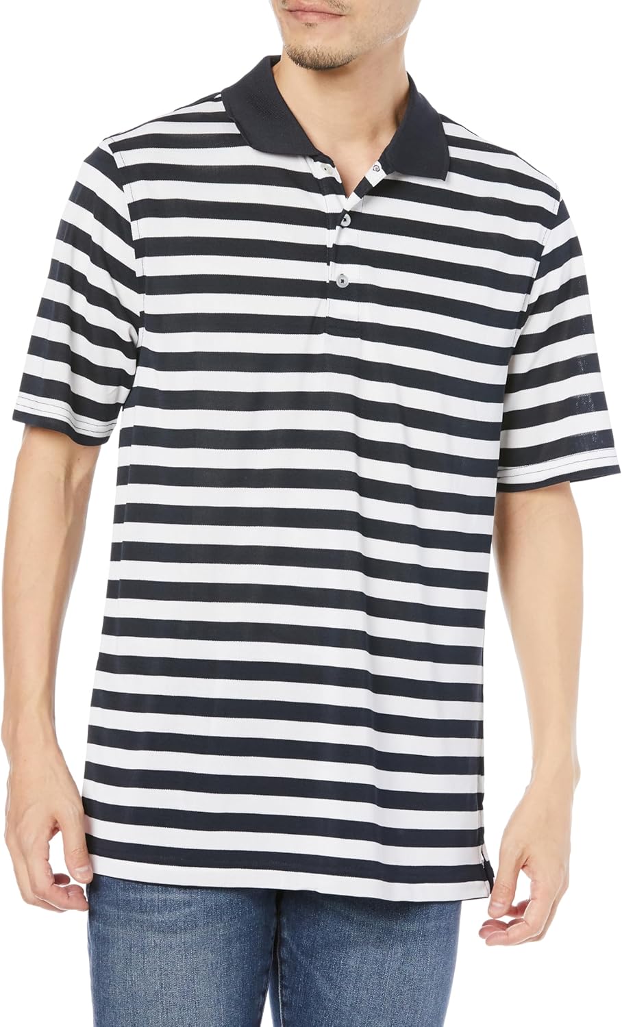 

Мужская быстросохнущая поло-рубашка для гольфа Amazon Essentials стандартного кроя, темно-синий/белый