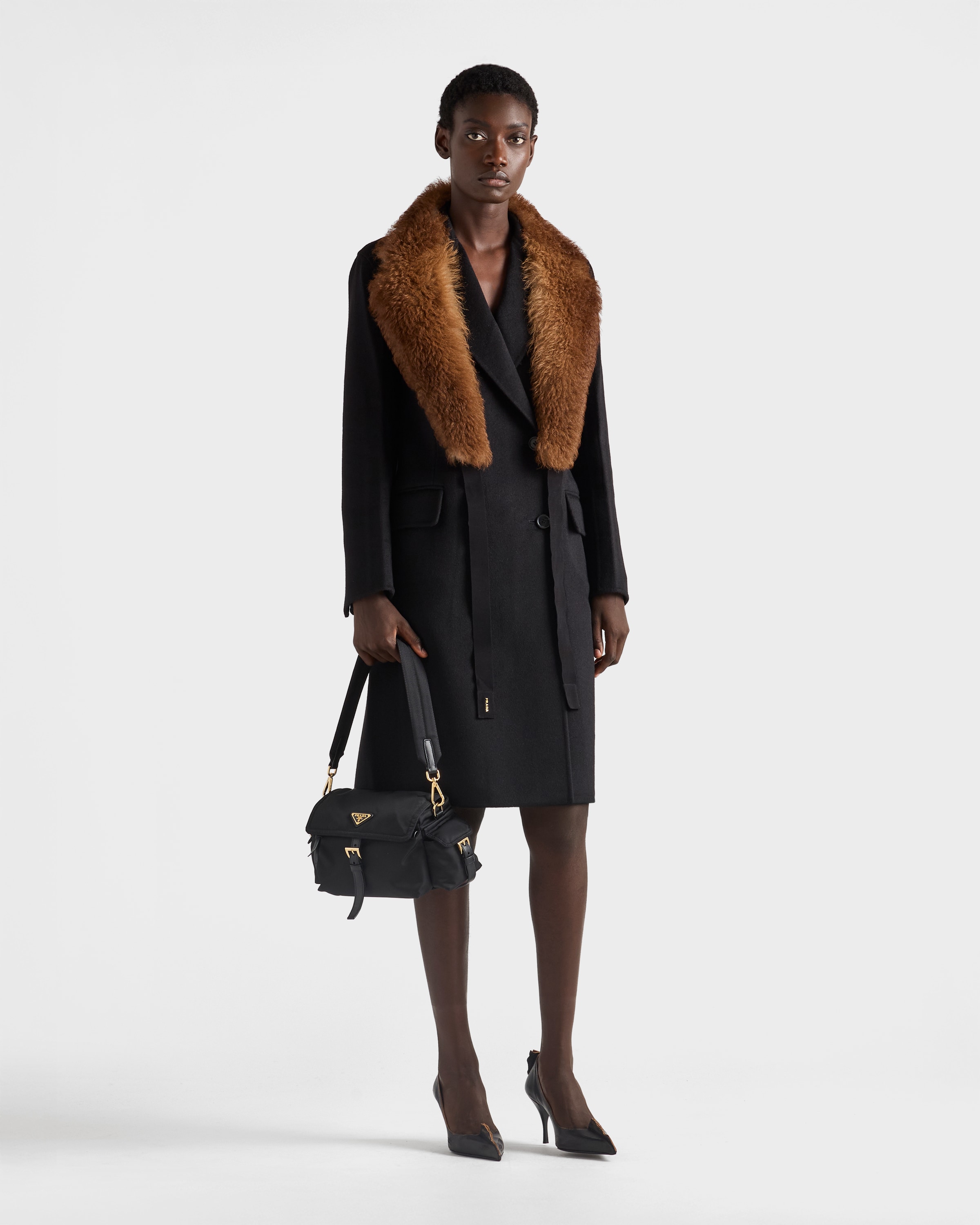 Двубортное пальто из двойного кашвула Prada, черный — фото 2