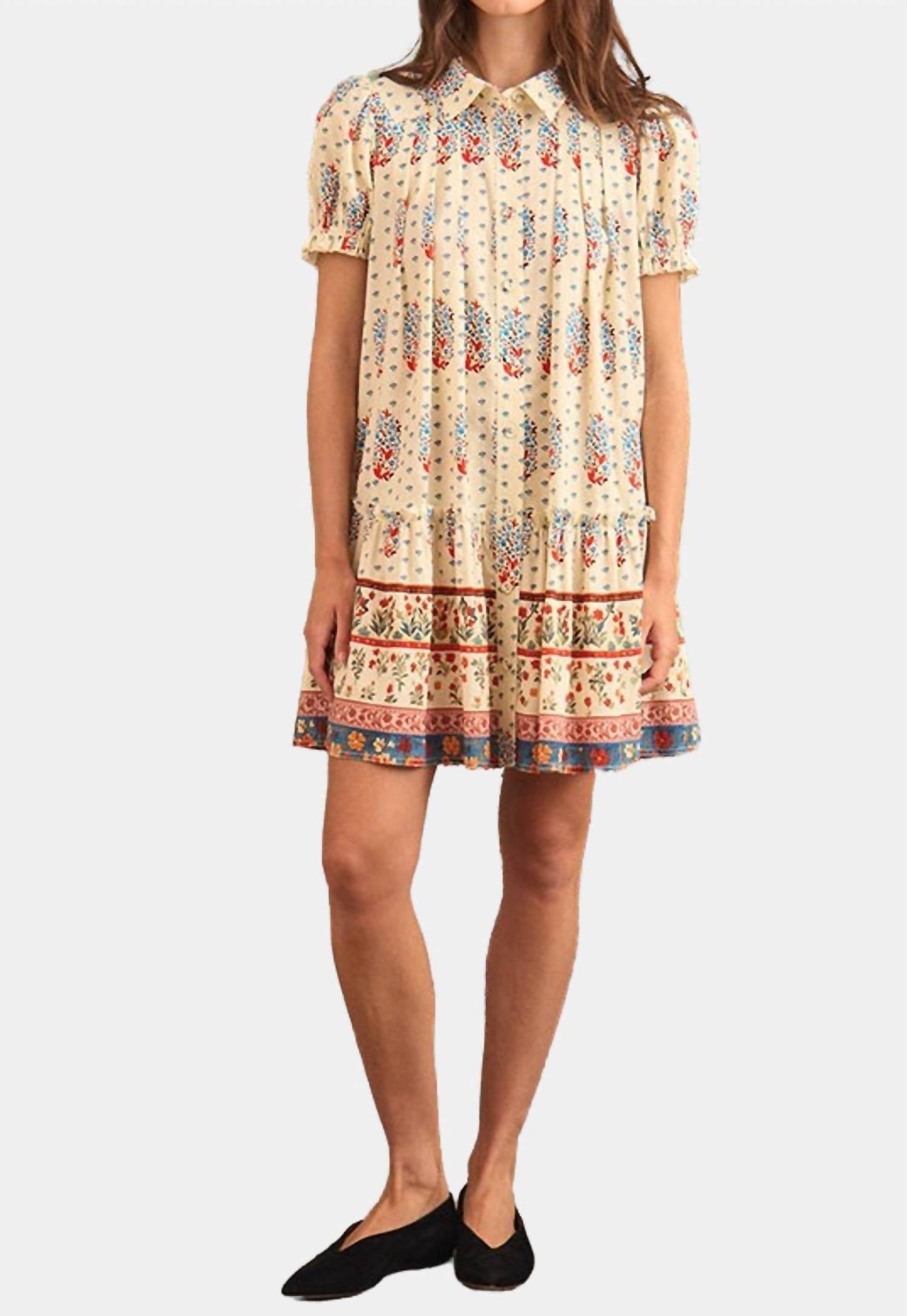 

Дрейфующее мини-платье в осеннем цветочном принте кремового оттенка HUNTER BELL