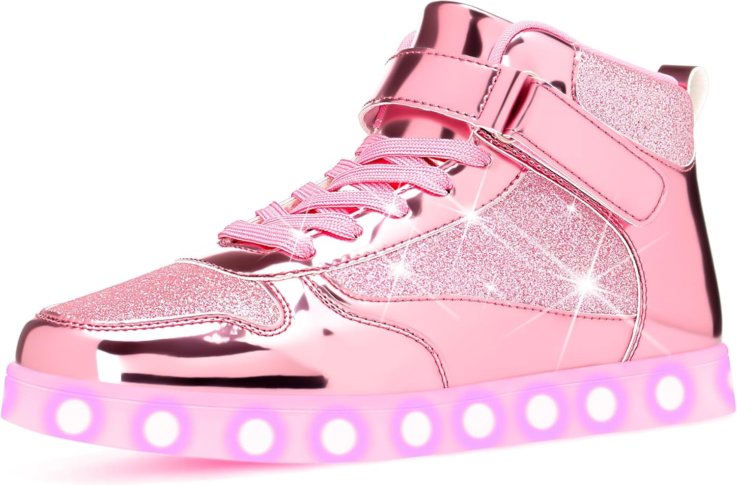 

Высокие кроссовки APTESOL для мужчин и женщин с зеркальной металлической отделкой, блестками и регулируемым ремешком, унисекс, стильная обувь для прогулок, повседневного и праздничного ношения, розовый