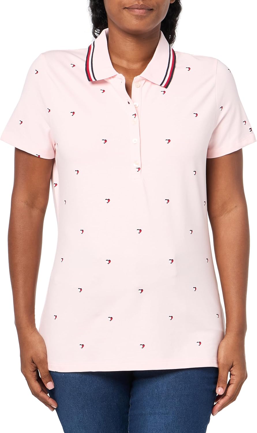 

Женская рубашка-поло с полосатым воротником Tommy Hilfiger, Balerina Pink Multi