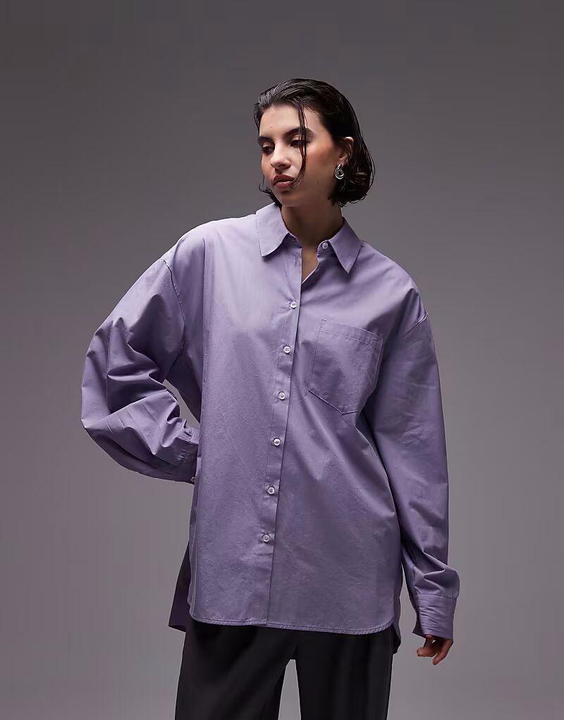 

Рубашка свободного кроя ASOS DESIGN с хлястиком сзади фиолетового цвета