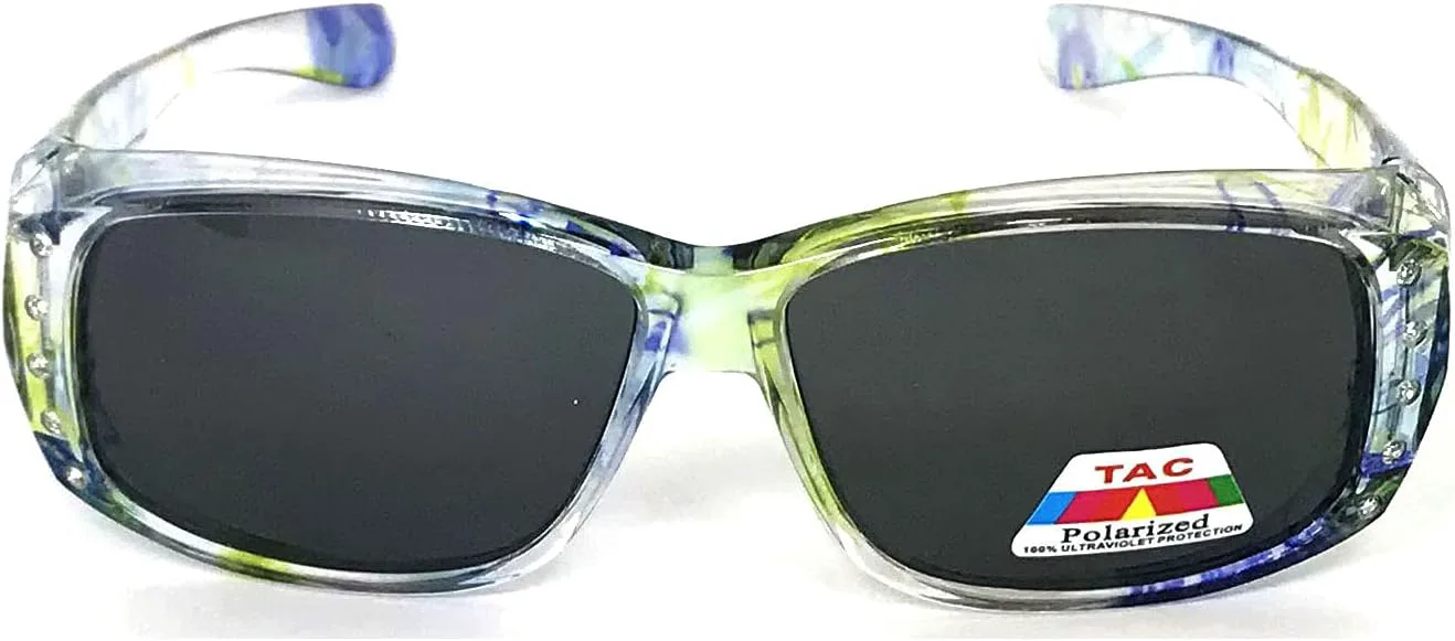 

Женские поляризованные солнцезащитные очки Veryhobby с креплением поверх очков, украшенные стразами и цветочным принтом, Transparent Clear Blue Green Floral