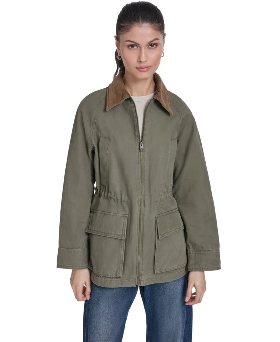 Женская хлопковая куртка-сараян с зауженной талией Levi's, Olive — фото 2