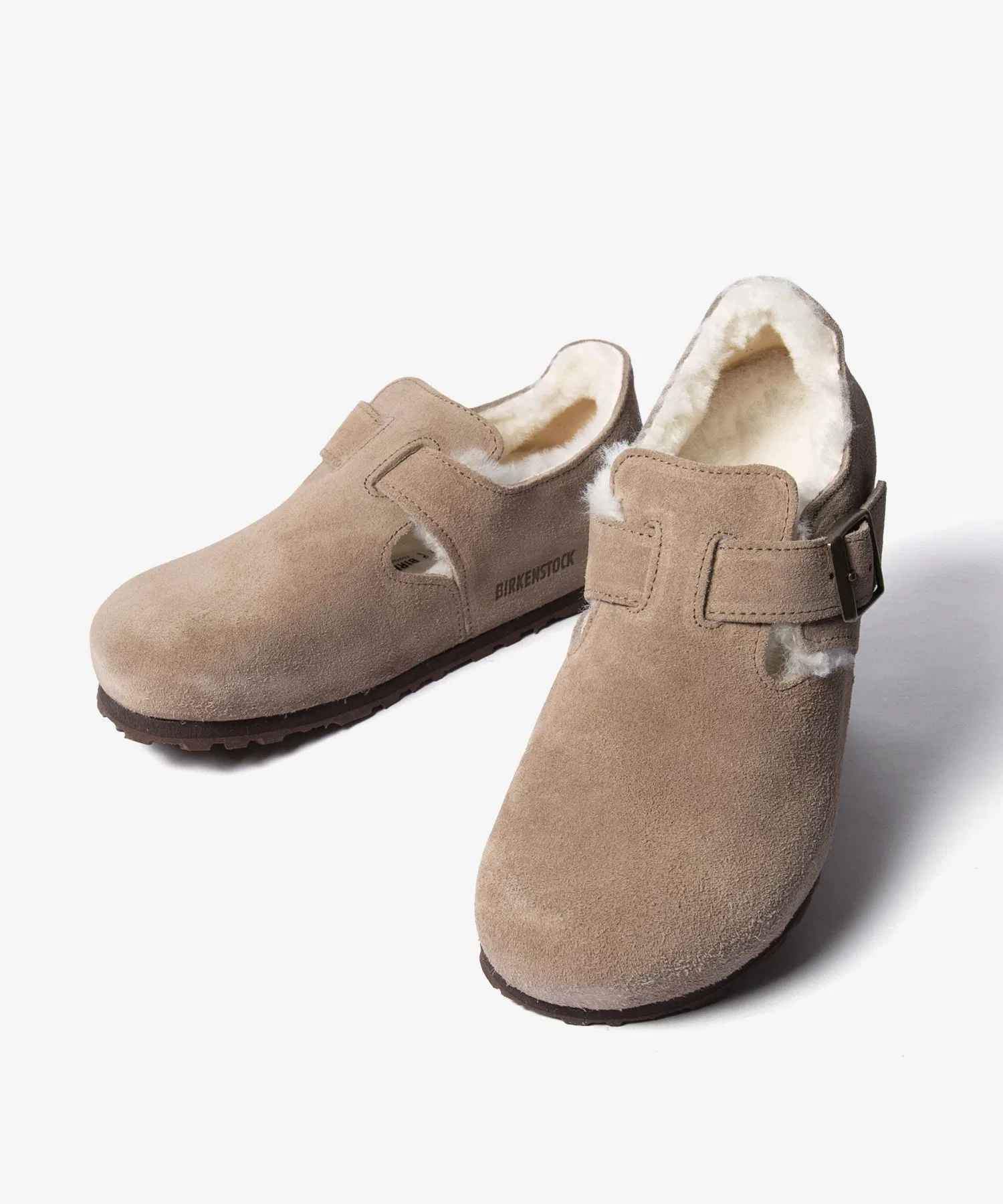Унисекс сандалии Birkenstock London из замши с мехом аш-коричневые
