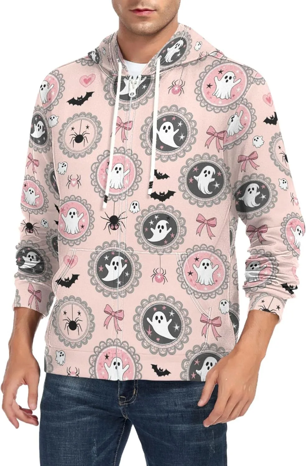 

Мужская толстовка с капюшоном на молнии Ghost Bat Spider Heart CUPADA