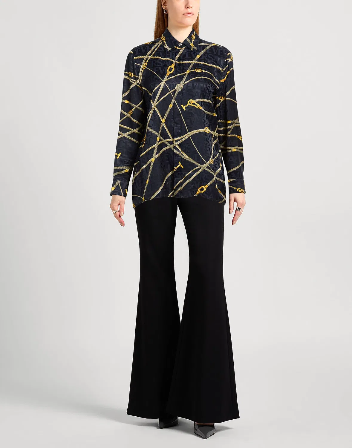 Рубашка сатиновая с принтом VERSACE синяя — фото 2